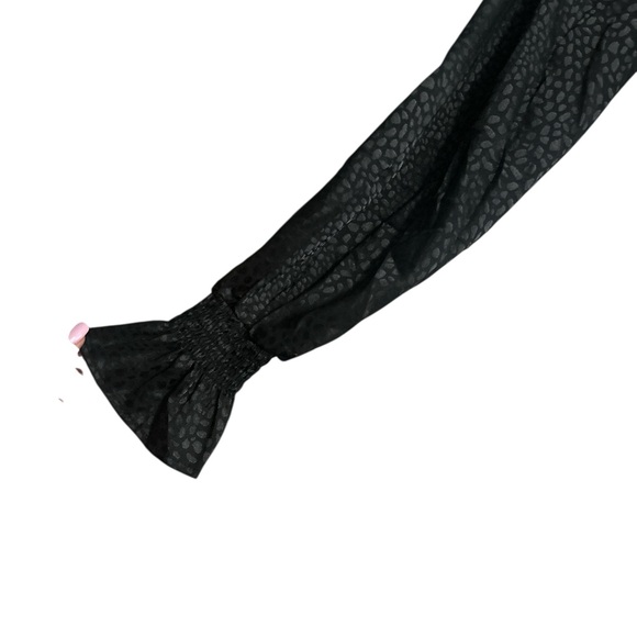 Leopard Print Jacquard Smocked Mini Dress w Bishop Sleeves - Picture 6 of 6